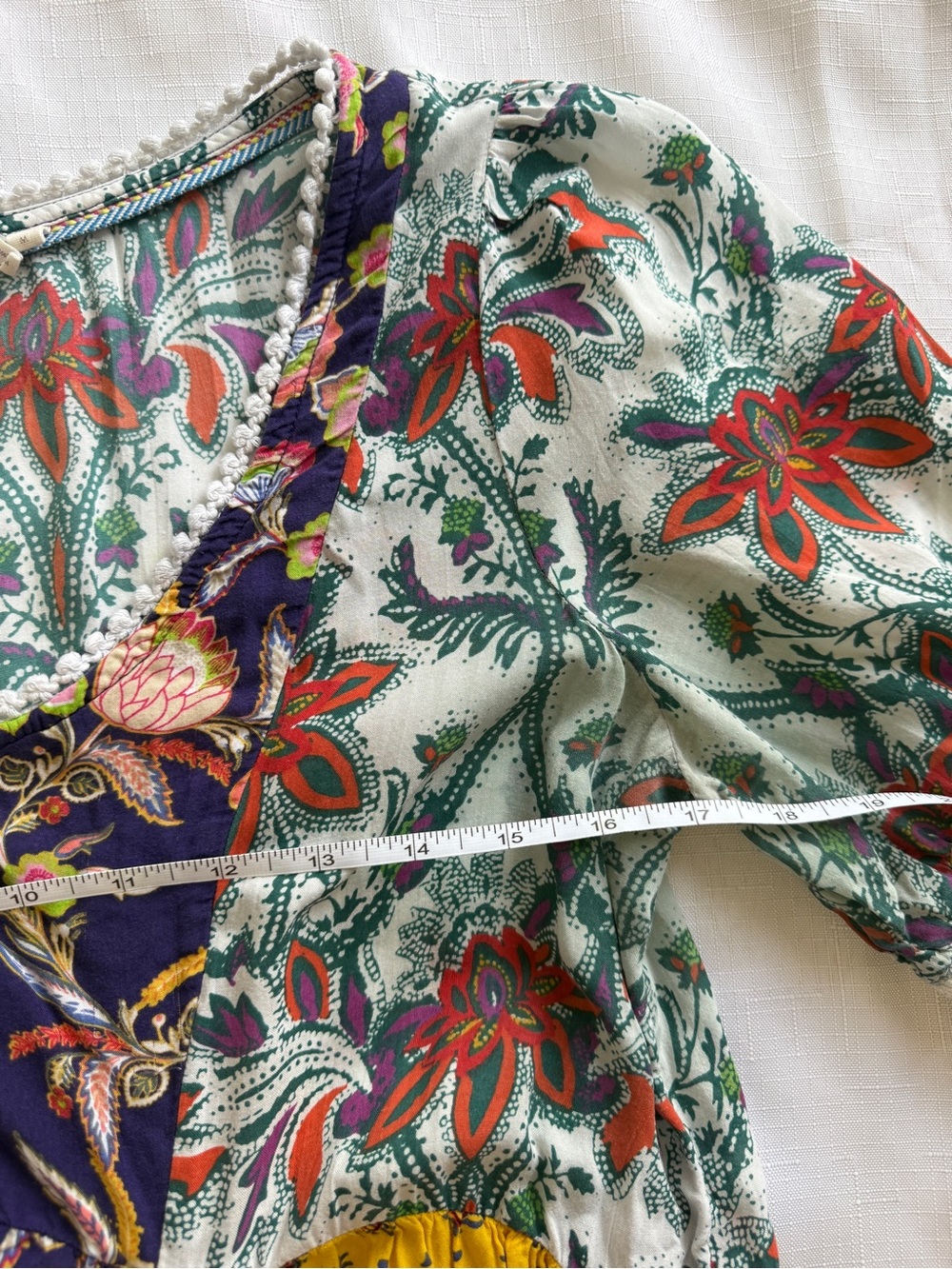 Anthropologie Lilka Patchwork Trapeze Dress Size Medium Boho Floral Rayon - Picture 6 of 10